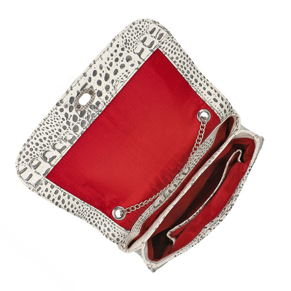 Umh&auml;ngetasche aus echtem Leder mit Kroko-Pr&auml;gung und Kettenriemen, Beige image number 6