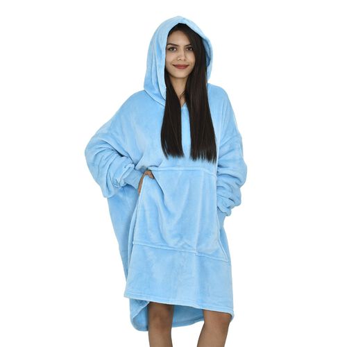 Flauschiger Flanell Hoodie mit großer Tasche, 96x89cm, blau image number 1