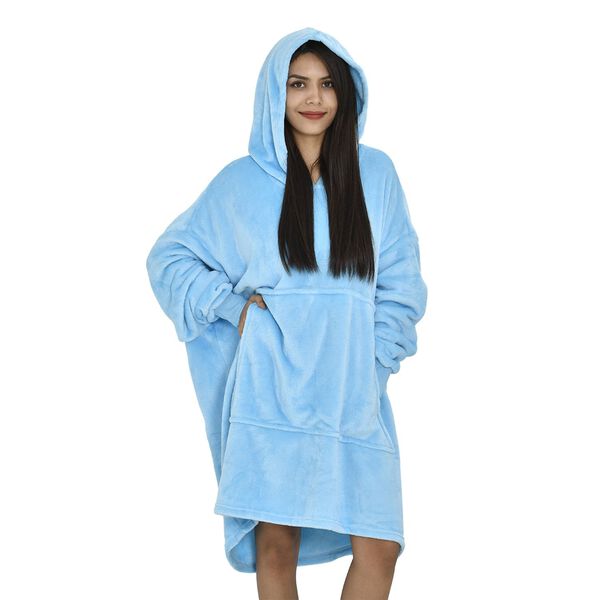 Flauschiger Flanell Hoodie mit gro&szlig;er Tasche, 96x89cm, blau image number 1