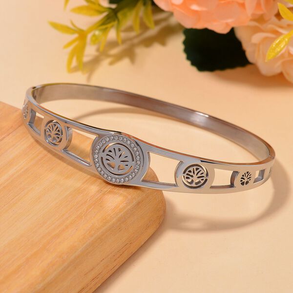 Wei&szlig;er Zirkonia Armreif ca. 20 cm Reiner Edelstahl image number 2