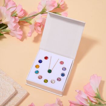 Austauschbarer mehrfarbiger Kristall-Anh&auml;nger mit 50cm Kette in Goldton