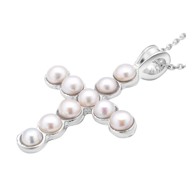 Weißer Süßwasserperlen-Anhänger mit Kette, Edelstahl image number 4