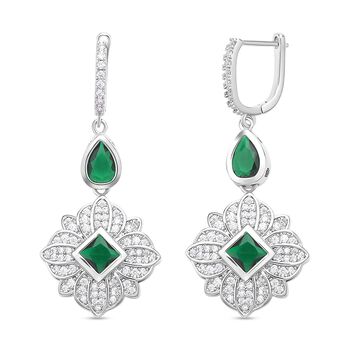 Gr&uuml;ne und wei&szlig;e Zirkonia Ohrringe, Messing, ca. 1.80 ct