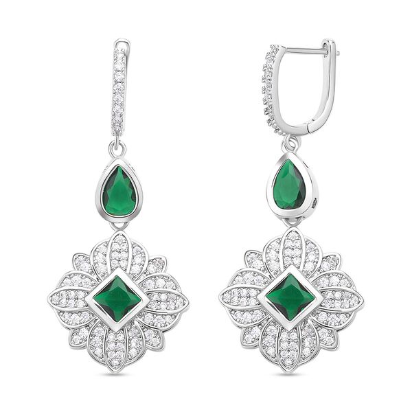 Gr&uuml;ne und wei&szlig;e Zirkonia Ohrringe, Messing, ca. 1.80 ct