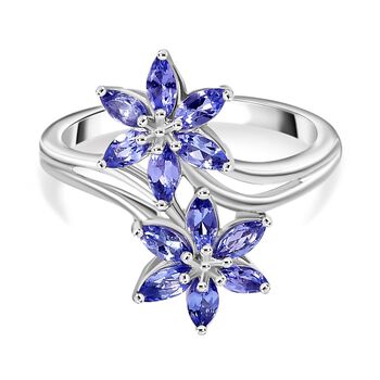 Tansanit Blumen-Ring, 925 Silber platiniert (Gr&ouml;&szlig;e 16.00) ca. 1,05 ct