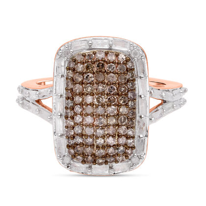 Nat&uuml;rlicher Champagner und Wei&szlig;er Diamant Ring 925 Silber Ros&eacute;gold Vermeil (Gr&ouml;&szlig;e 21.00) ca. 1.00 ct