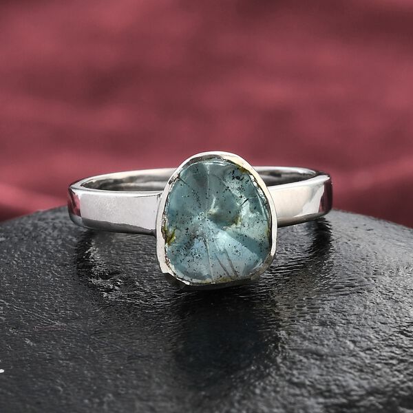 Handgearbeiteter Polki Blauer Diamant Fancy Solit&auml;r Ring 925 Silber Platin-&Uuml;berzug image number 2