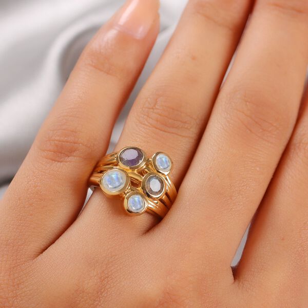 Regenbogen Mondstein und Labradorit-Ring - 2 ct. image number 3