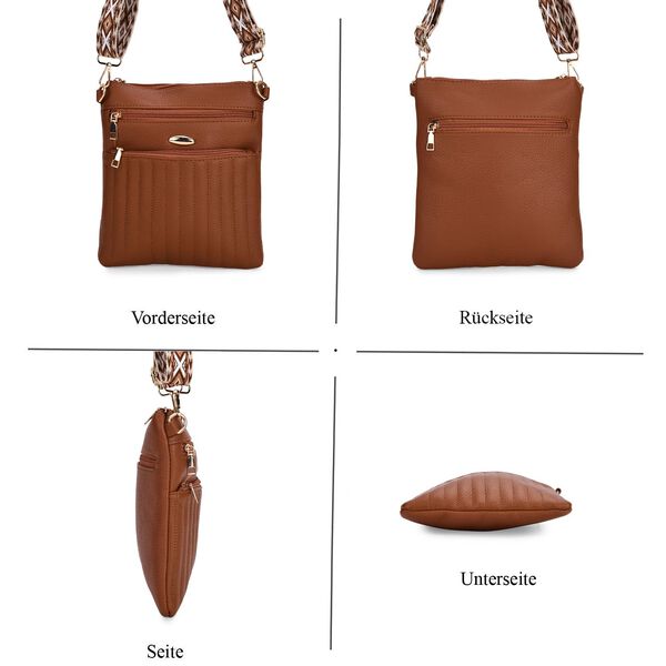 Crossbody-Tasche mit gemustertem Schulterriemen und vielen F&auml;chern, 23&times;26 cm, Braun image number 4