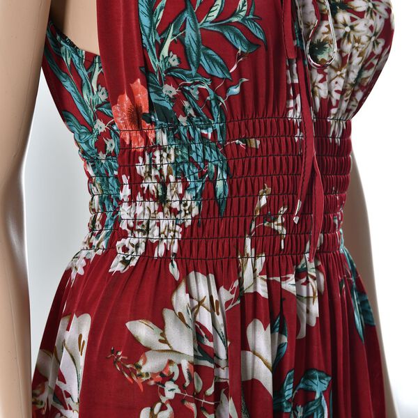 Maxikleid mit gesmokter Taille, Dunkelrot image number 6