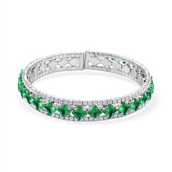 Gr&uuml;ner Zirkonia, Wei&szlig;er Zirkonia Armreif, Flexibles (ca. 18-19 cm) Nickelfreies Messing