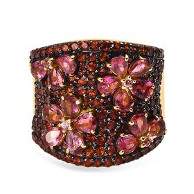 D'Joy Rosa Turmalin, Mosambik Granat Ring 925 Silber 750 Gelbgold Vermeil (Größe 17.00) ca. 4,36 ct