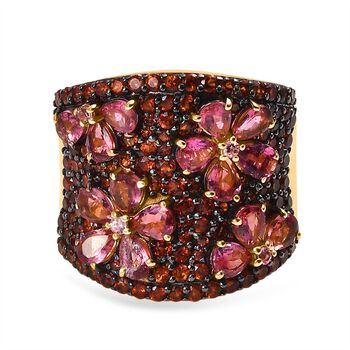 D'Joy Rosa Turmalin, Mosambik Granat Ring 925 Silber 750 Gelbgold Vermeil (Gr&ouml;&szlig;e 17.00) ca. 4,36 ct