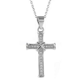 AAA Zirkonia Kreuz-Anhänger mit Kette, 925 Silber rhodiniert