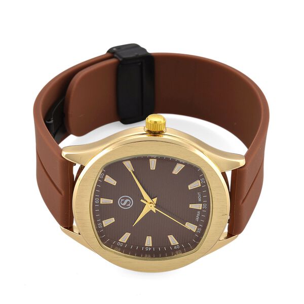 STRADA - Armbanduhr Legierung, goldfarben, Zifferblatt Braun-Hydraulic, 3 ATM wasserdicht image number 4