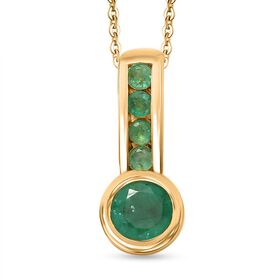 Timeless Embrace - D joy Kagem Sambischer Smaragd Anhänger mit Kette, 925 Silber 750 Gelbgold Vermeil ca. 0,60 ct.