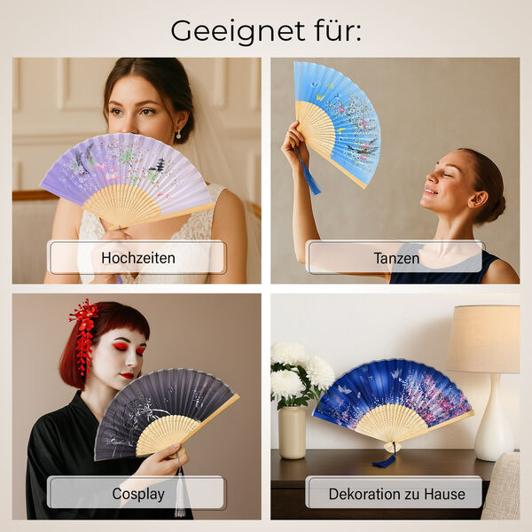 4-teiliges Fächer-Set mit Quasten, 21x3x1,1cm, Schwarz, grau, rosa und blau image number 4