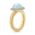 Natürlicher Äthiopischer Opal und Zirkon Halo Ring 925 Silber Gelbgold Vermeil image number 3