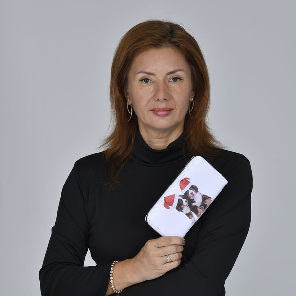 Brieftasche, Hunde mit Weihnachtsm&uuml;tzen, Gr&ouml;&szlig;e 18,5x2,5x9,5 cm, Wei&szlig; image number 1