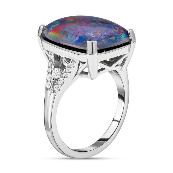 Boulder Opal Triplett und Zirkon-Ring, 925 Silber rhodiniert, 7,09 ct. image number 7