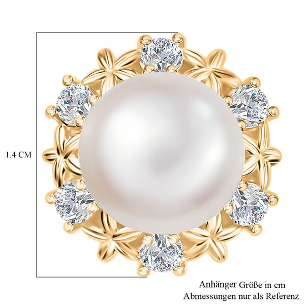 Süßwasser Perle (9.5 mm), Weißer Zirkon Anhänger, Messing image number 6