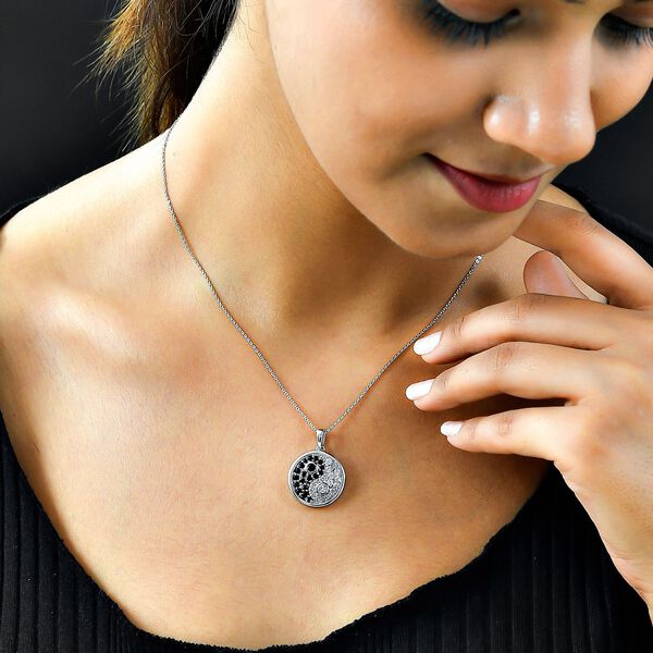 Wei&szlig;er Zirkon und schwarzer Spinell Anh&auml;nger mit Kette, 925 Silber platiniert ca. 2,12 ct image number 2