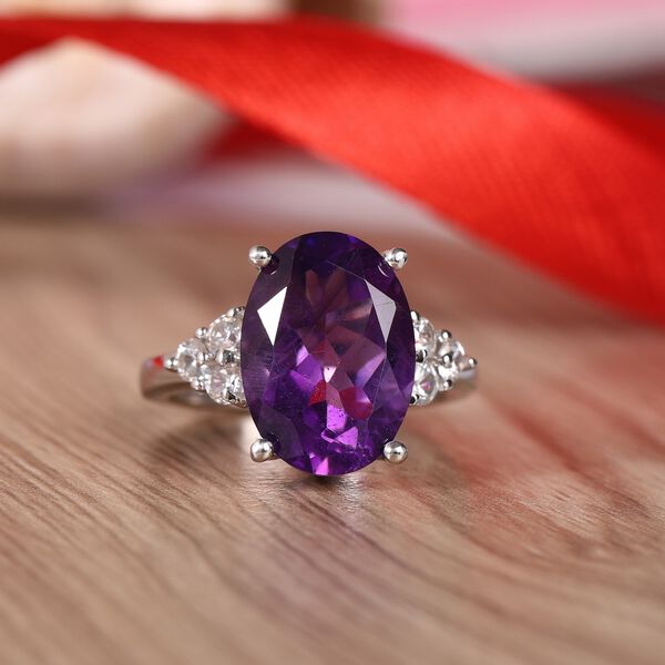 Lusaka Amethyst  Zirkon Solitär Ring 925 Silber Platin-Überzug image number 2