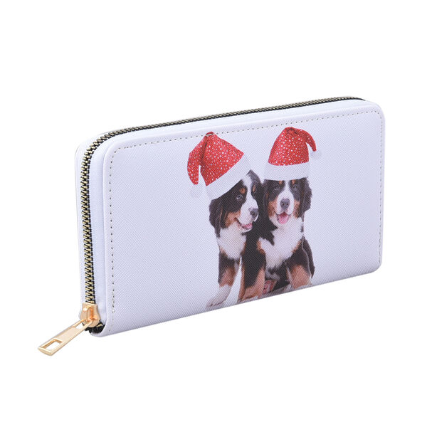Brieftasche, Hunde mit Weihnachtsm&uuml;tzen, Gr&ouml;&szlig;e 18,5x2,5x9,5 cm, Wei&szlig; image number 3