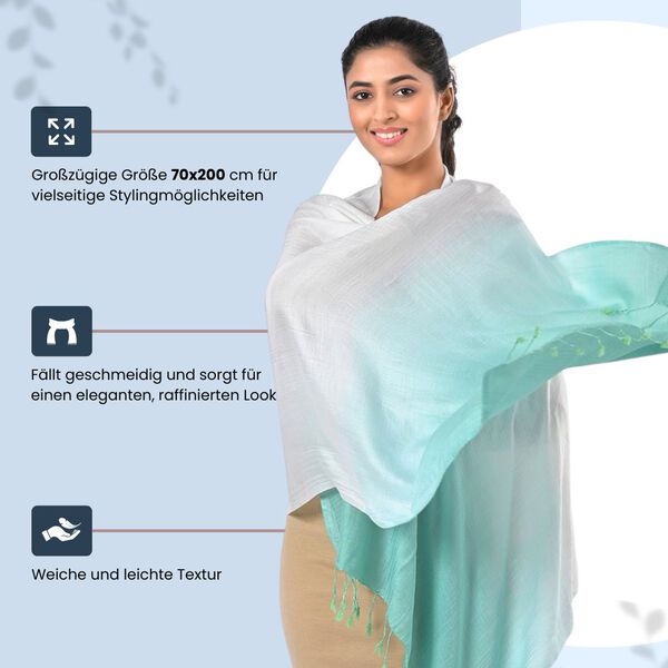 Ombre-Schal mit Quasten aus Poly-Seide-Modal, 70x200 cm, Hellblau image number 4