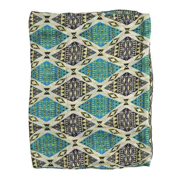 100% nat&uuml;rlicher Satin Seiden Schal, 165x50 cm, Rauten-Muster, T&uuml;rkis image number 5