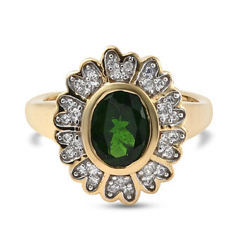 Nat&uuml;rlicher Chromdiopsid und Zirkon Ring 925 Silber vergoldet (Gr&ouml;&szlig;e 17.00) ca. 1,53 ct