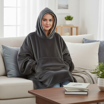 Zweilagiger Kapuzenpullover, bequemes Sherpa und Flanell, dunkelgrau