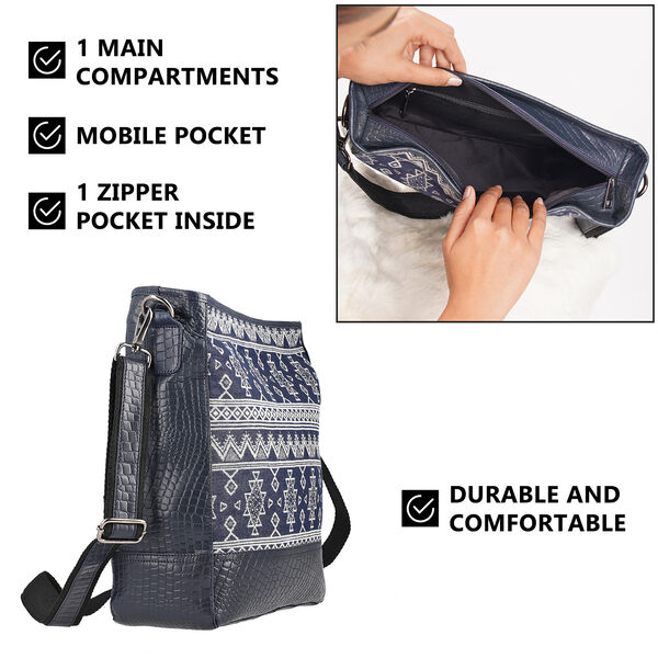 Crossbody Bag aus echtem Leder und Jacquard mit Krokopr&auml;gung, schwarz image number 6