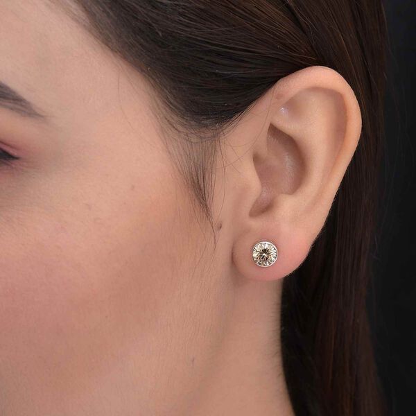 LUSTRO STELLA Hergestellt mit Champagner ZIRKONIA Ohrstecker 925 Silber Platin-&Uuml;berzug image number 5