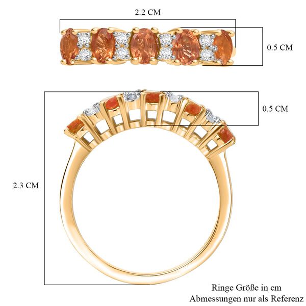 D'Joy Orange Saphir, Wei&szlig;er Zirkon Ring 925 Silber 750 Gelb Vergoldet (Gr&ouml;&szlig;e 17.00) ca. 1,23 ct image number 6