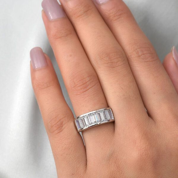 LUSTRO STELLA Hergestellt mit ZIRKONIA Half Eternity Ring 925 Silber Platin-&Uuml;berzug image number 3