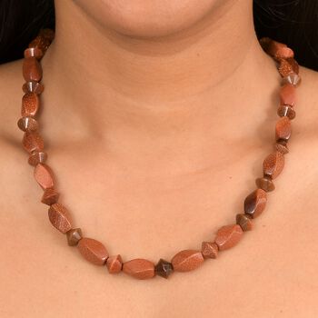 Gold Sandstein Halskette ca. 45 cm Nickelfreies Messing platiniert ca. 220.00 ct