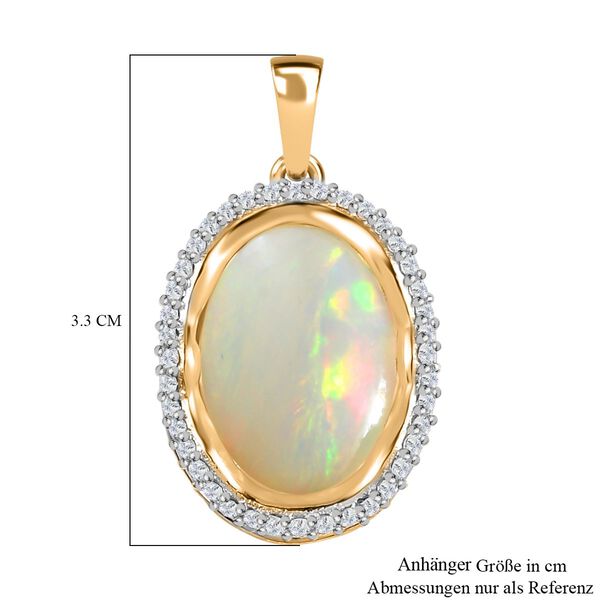 AAA Nat&uuml;rlicher, &auml;thiopischer Welo Opal, Wei&szlig;er Zirkon Anh&auml;nger 925 Silber Gelbgold Vermeil ca. 4,57 ct. image number 6