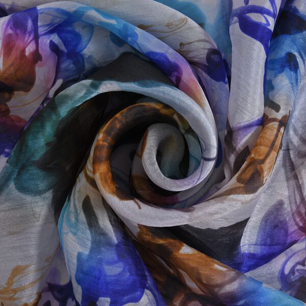 LA MAREY - bedruckter Seidenschal, 180x110 cm, Grau und mehrfarbig image number 4