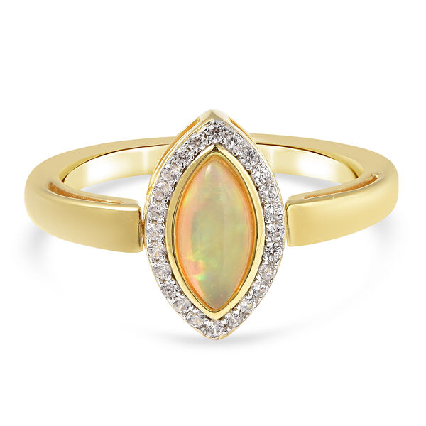 &Auml;thiopischer Opal. Wei&szlig;er Zirkon Ring 925 Silber Zweifarbige Beschichtung