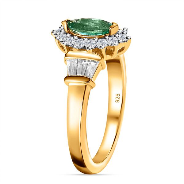 AAA Smaragd, Weißer Zirkon Ring, 925 Silber Gelbgold Vermeil (Größe 20.00) ca. 1.28 ct image number 5