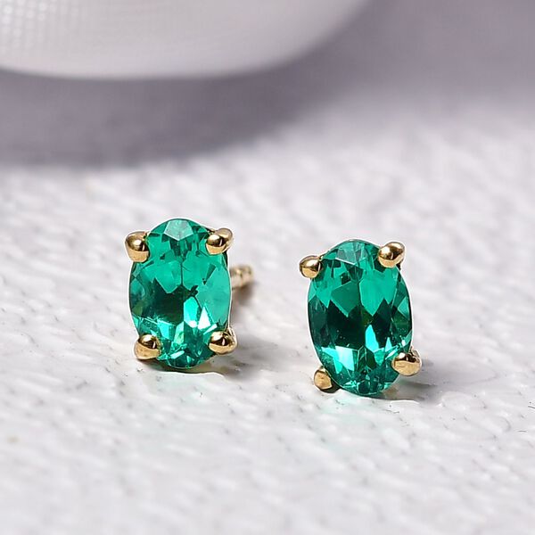 Luxuriant - AAA Lab Created Kolumbianischer Smaragd Ohrringe 925 Silber 750 Gelbgold Vermeil ca. 0.96 ct image number 1