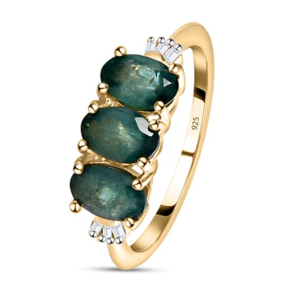 Blaugrüner Grandidierit und weißer Diamant-Ring, 925 Silber Gelbgold Vermeil  ca. 1,37 ct image number 4