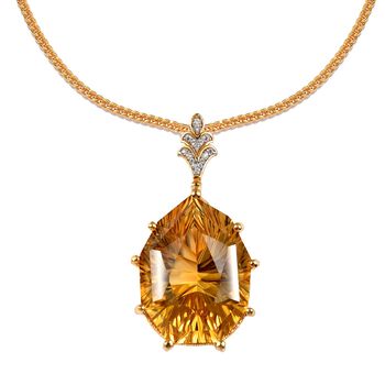 Citrin und wei&szlig;er Zirkon Anh&auml;nger mit Kette, 925 Silber vergoldet ca. 50,23 ct