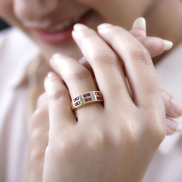 Afrikanischer Rubin (Fissure gefüllt), Weißer Zirkon Ring, 925 Silber vergoldet (Größe 18.00) ca. 1.78 ct image number 3