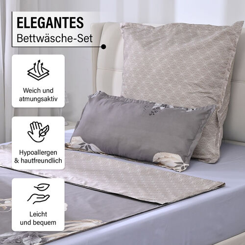 Bettwäsche-Set 6tlg. – Blumendesign, grau image number 1