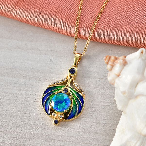 EVER TRUE Pfau Quarz Triplette, Iolit Schmuckset ca. 50 cm ca. 3,47 ct. image number 1