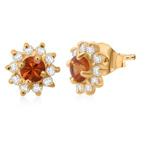 D'Joy AA Orange Saphir, Weißer Zirkon Ohrringe 925 Silber vergoldet ca. 1,30 ct.