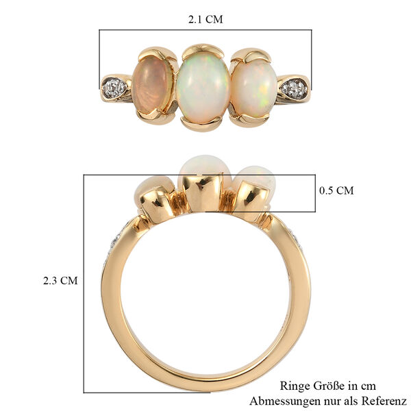 Natürlicher Äthiopischer Opal und Zirkon 3 Stein Ring 925 Silber vergoldet  ca. 1,21 ct image number 6