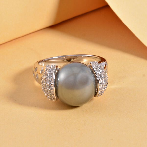 12-13mm Tahiti Perle und Zirkon Ring - 1,97 ct. image number 2